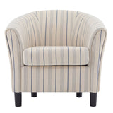 Modern Barrel Fabric Striped Barrel Chair With Channel Stitching - Beige / Blue Stripe