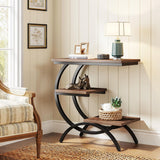 C-Shaped 3 Tier Side Table - Rustic Brown