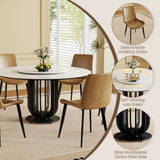 Round Dining Table With Carbon Steel Base And Lazy Susan / For Kitchen And Dining Room, 4 Chairs - Black / White