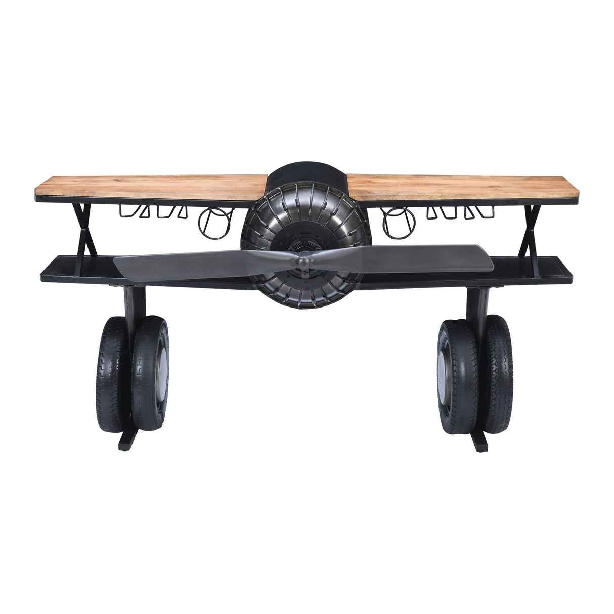Glory Days - Maverick Vintage Bi-Plane Console Bar - Gunmetal Gray / Natural