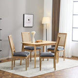 French Country Dining Chair With Rectangular Cane Backrest And Smooth Upholstered Seating