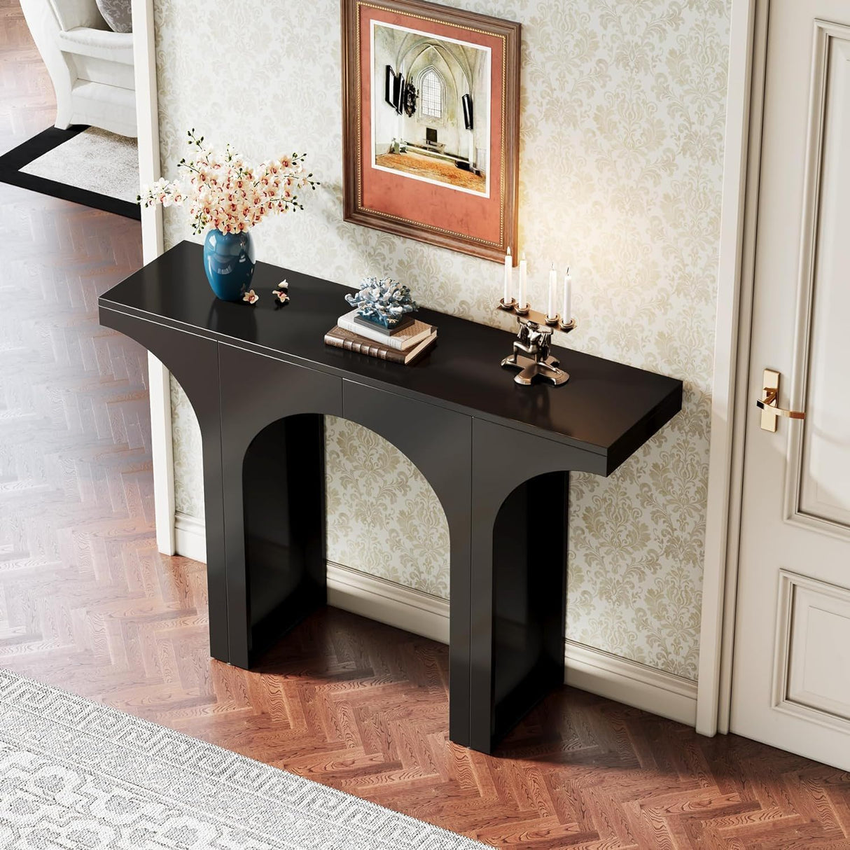 Console Table With Arched Base For Entryway - Black
