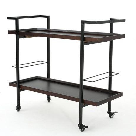 Modern Industrial Bar Cart With Shelving And Casters