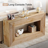 Fluted Console Table, Rectangular Entryway Table With Storage For Living Foyer - Natural Wood