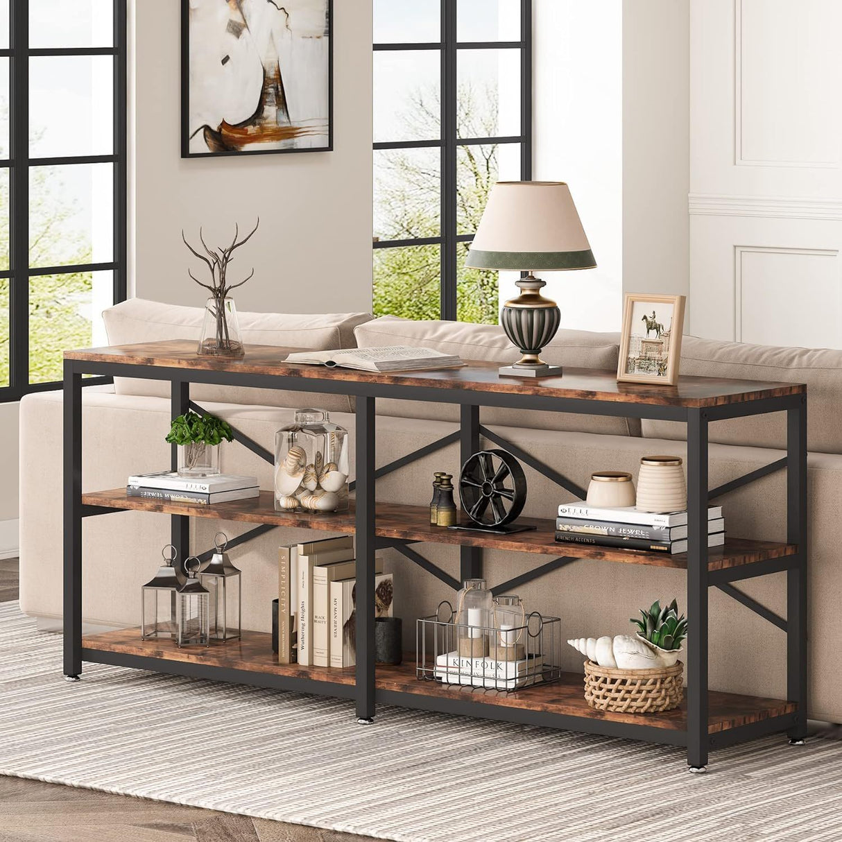 Console Table With X Back Design, Extra Long Storage