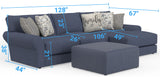 Cape May - Sofa Chaise With Comfort Coil Seating, 41" Cocktail Ottoman And 5 Accent Pillows