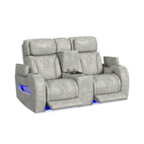 Prime Time - P3 Loveseat With Console, 7 Colors Led, Cup Holders And Wireless Charger Controller - Leather Gel Light Gray