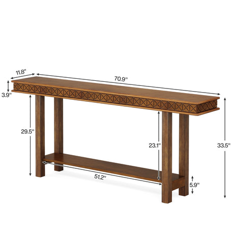 Extra Long Console Table, Sofa Table With 2 Tier Storage For Living Hallway - Rustic Brown