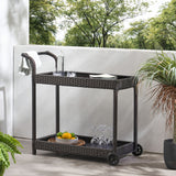 Resin Wicker Bar Cart With Metal Frame - Brown