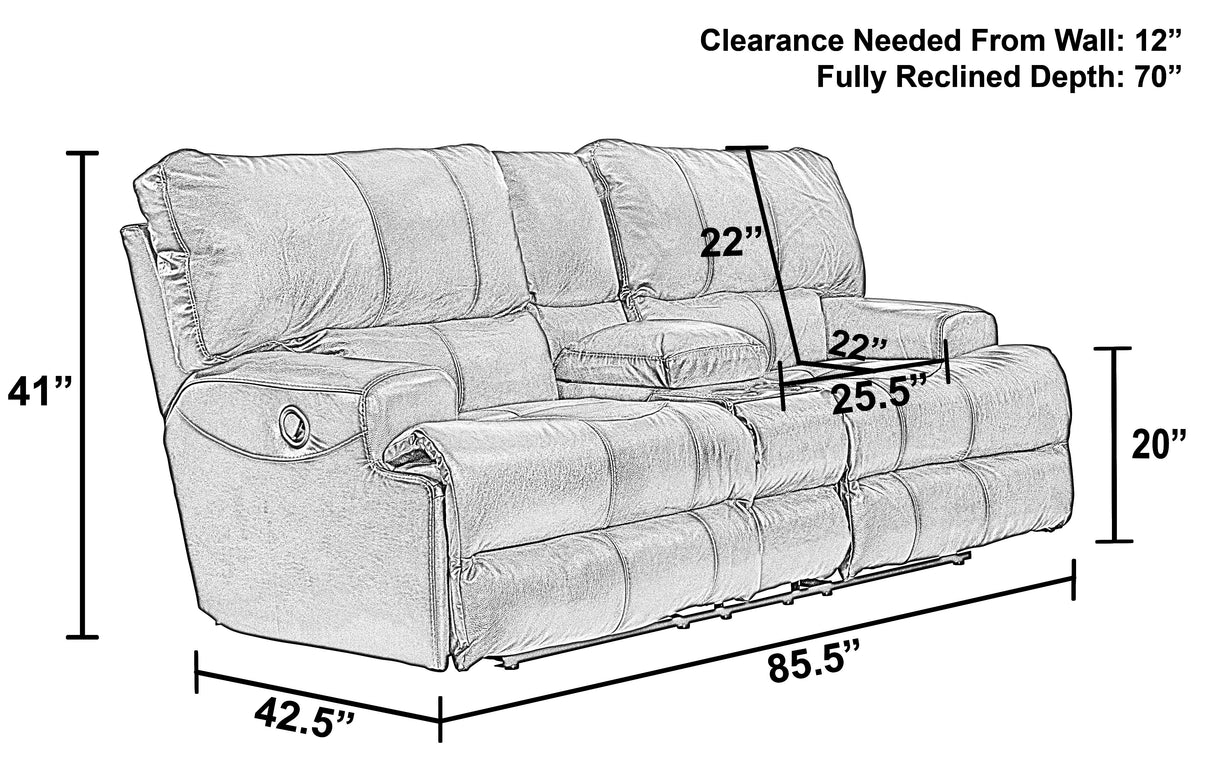 Wembley - Power Headrest With Lumbar Lay Flat Reclining Console Loveseat