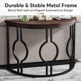 Semi Circle, Half Moon Console Table For Entryway With Geometric Base For Living Hallway - Rustic Brown