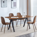 Suede Backrest Chairs With Metal Legs & Herringbone Dining Table Set