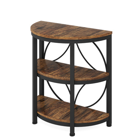 3 Tier Half Moon End Table, Space Saving Semi Circle - Deep Rustic Brown