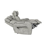 Prime Time - P3 Sofa With Ddt, 3.0 Table, 7 Colors (Led And Cup Holders), Reading Light, Vibration, Speaker, And Heat Massage - Leather Gel Light Gray