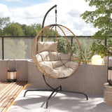 Sora - Outdoor Patio Wicker Hanging Chair With Stand - Beige / Brown