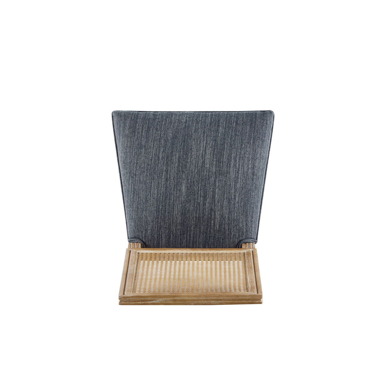 French Country Dining Chair With Rectangular Cane Backrest And Smooth Upholstered Seating