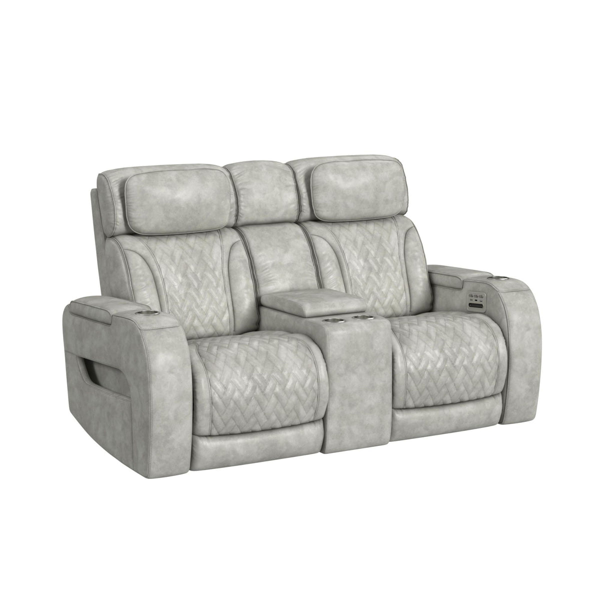 Prime Time - P3 Loveseat With Console, 7 Colors Led, Cup Holders And Wireless Charger Controller - Leather Gel Light Gray