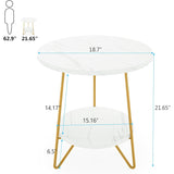 Round End Table With Hairpin Legs, 2 Tier For Living Room - White / Gold
