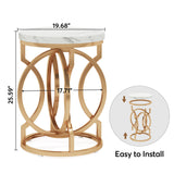 Round End Table With O-Shaped Base - White / Gold