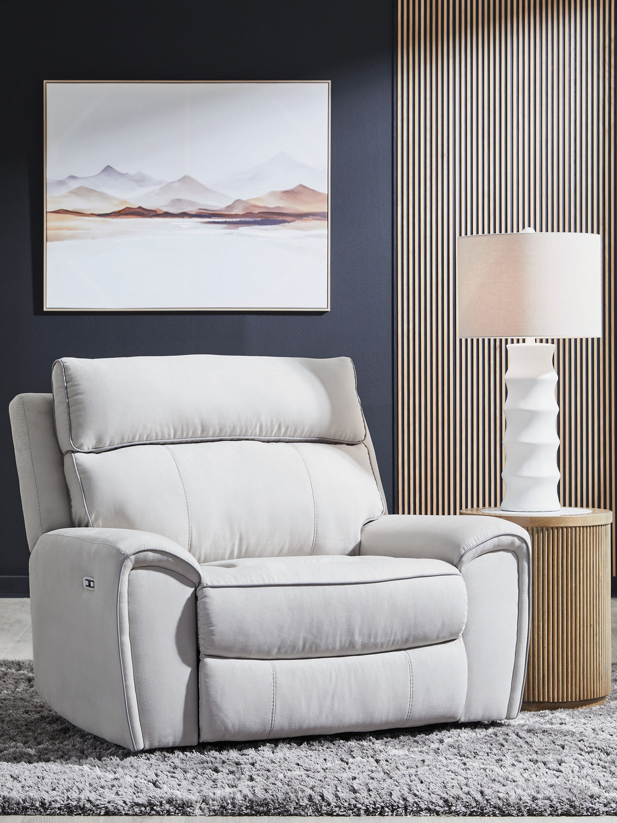 Social Pointe - Pearl / Ash - Power Recliner / Adjustable Headrest