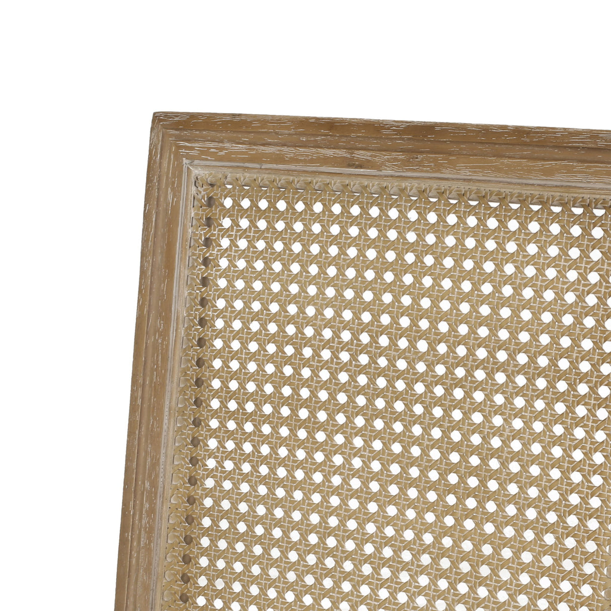 French Country Dining Chair With Rectangular Cane Backrest And Smooth Upholstered Seating