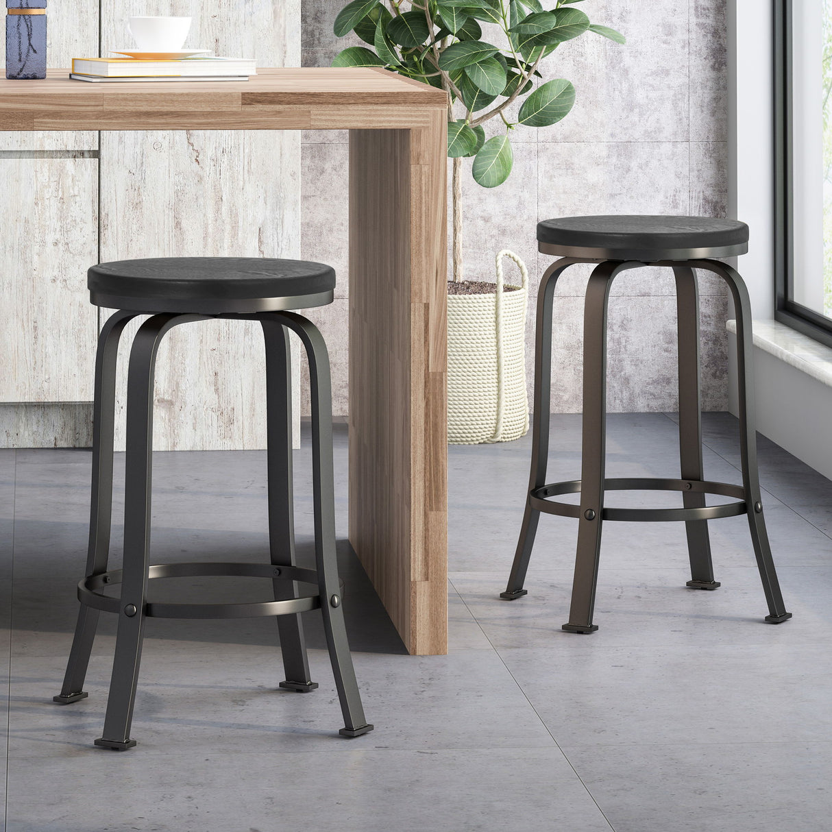 Modern Industrial Counter Stool Set With Swivel Function