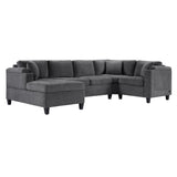 U Shaped Sectional Sofa, Corner Living Room Couch With Built In Cup Holders, Storage, USB Ports