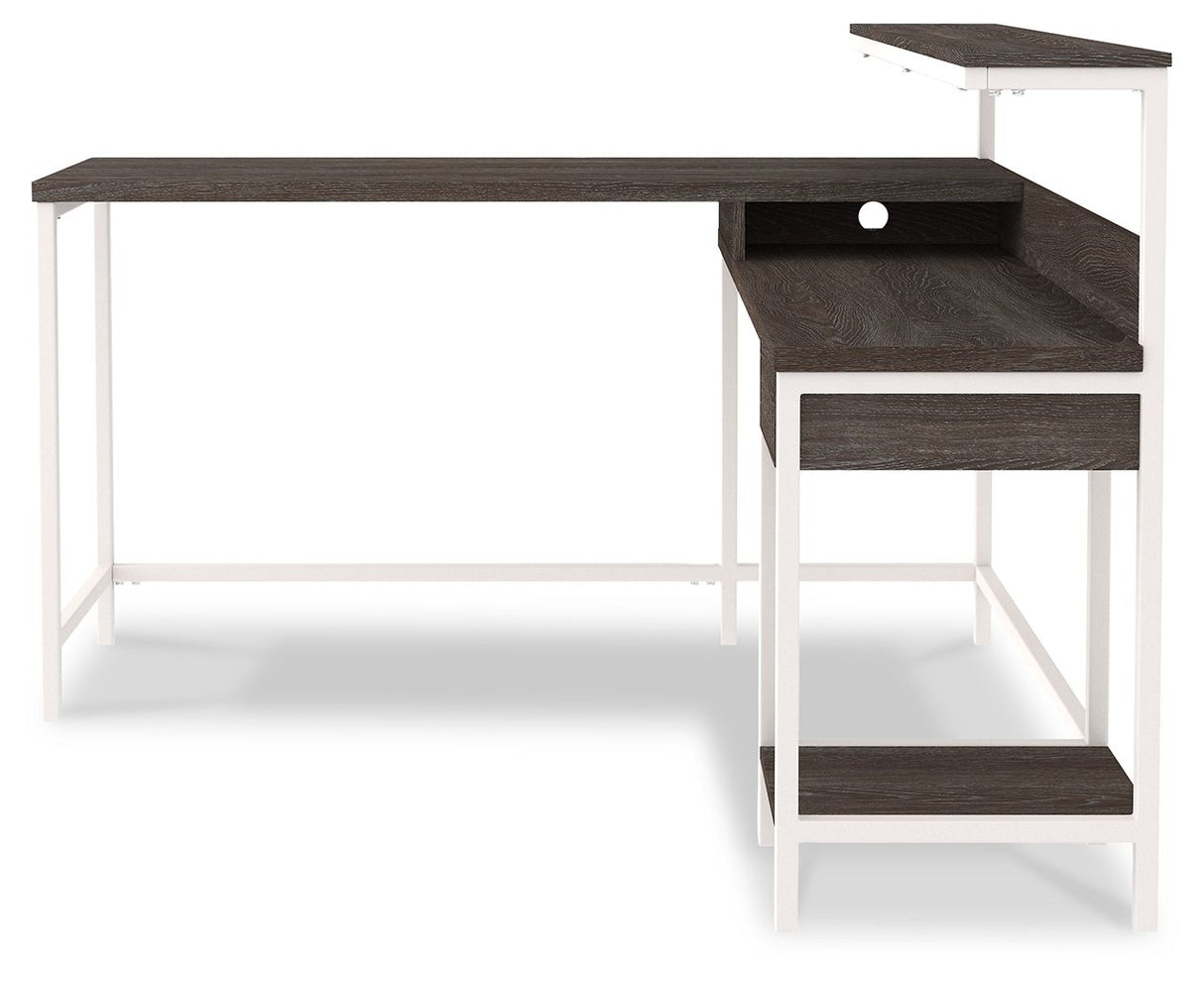 Dorrinson - White / Black / Gray - L-Desk with Storage