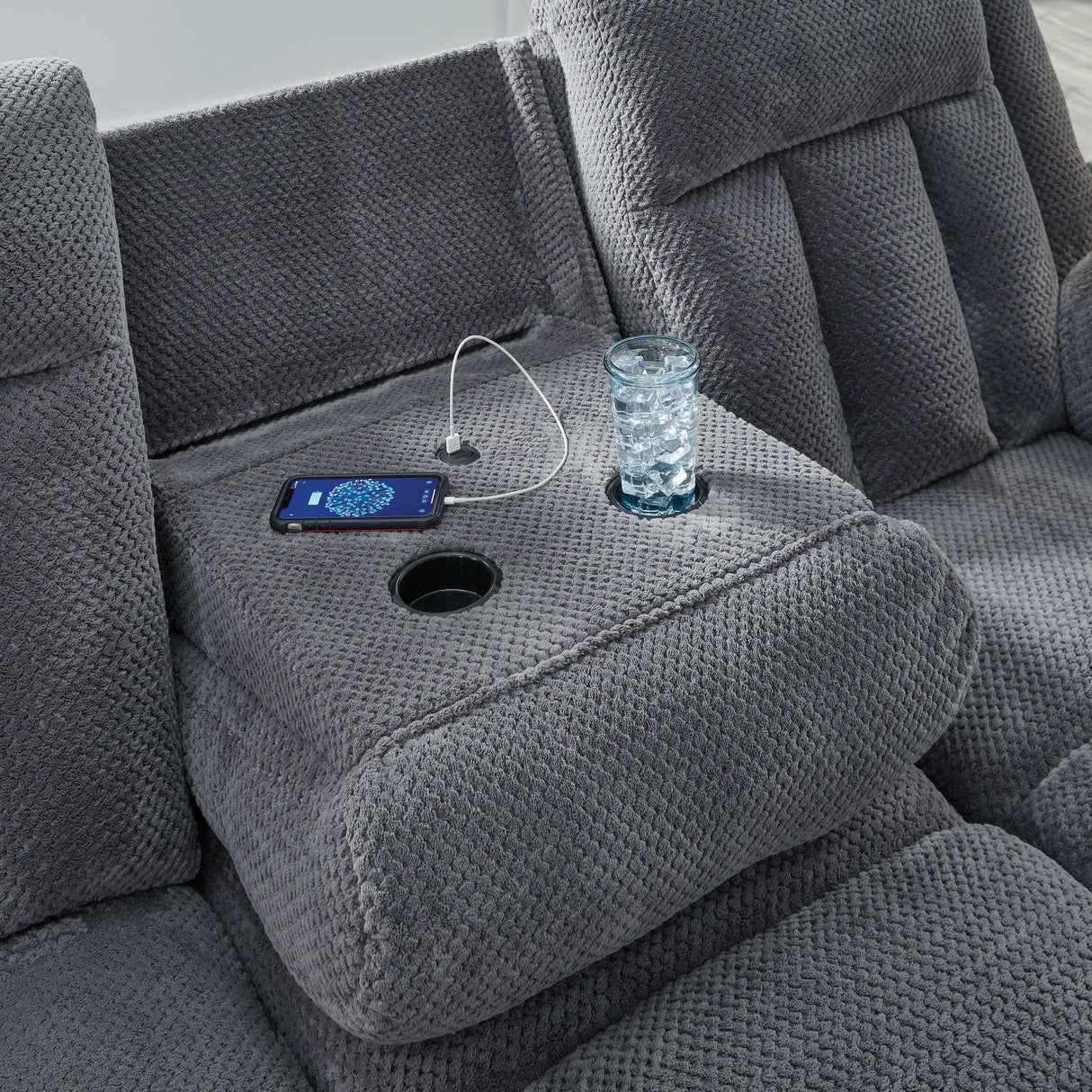 Observation - Steel - Reclining Power Sofa With Drop Down Table