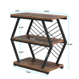 3 Tier End Table Frame With Geometric Design For Living Bedroom - Rustic Brown