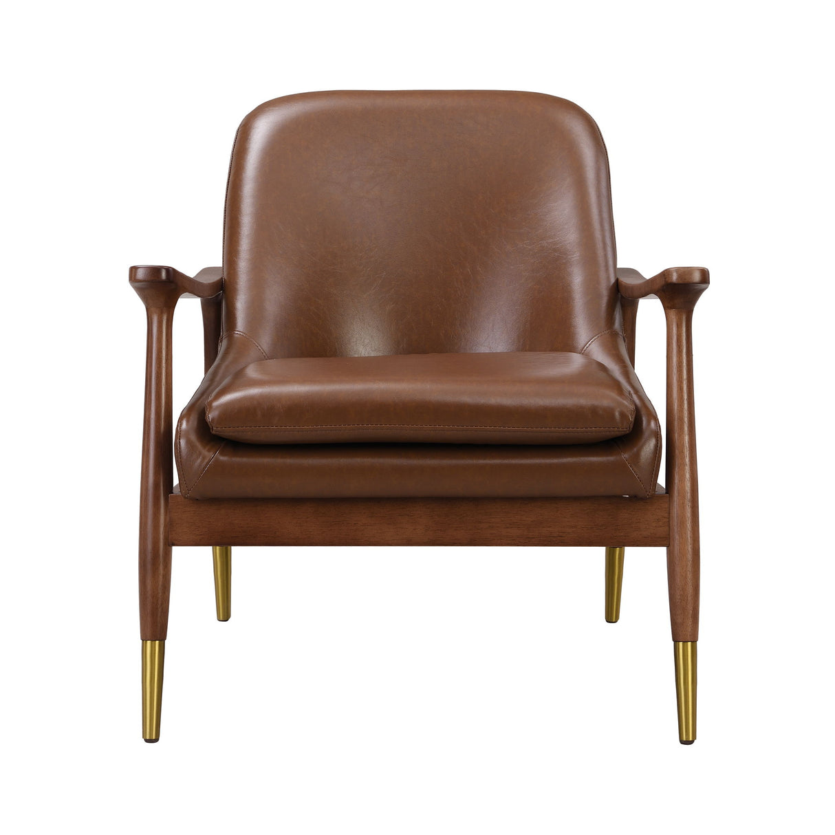 Mid - Century Accent Chair With Cushioned Seat, Brass Tipped Legs