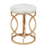Round End Table With O-Shaped Base - White / Gold