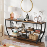 Extra Long Entryway Console Sofa Table With 7 Tier Shelves - Brown / Black