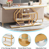 Extra Long Console Table With 4 Tier Storage For Living Hallway - White / Gold