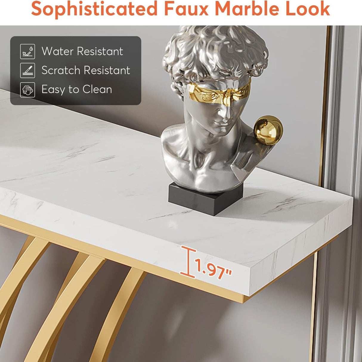 Console Table With Grid Base For Living Hallway - White / Gold