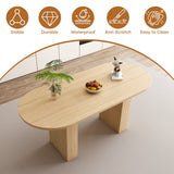 Oval Dining Table For 6 People With Wood Strip Base - Burly Wood