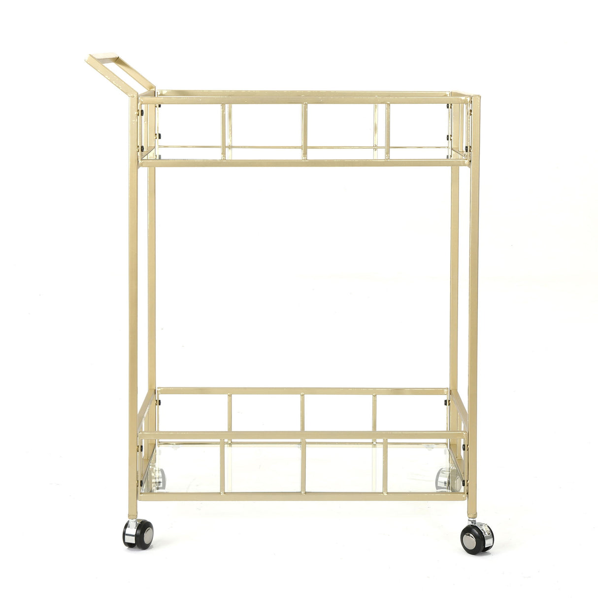 Modern Metal And Glass Bar Cart With Rolling Casters - Gold