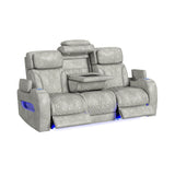 Prime Time - P3 Sofa With Ddt, 3.0 Table, 7 Colors (Led And Cup Holders), Reading Light, Vibration, Speaker, And Heat Massage - Leather Gel Light Gray