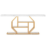 Extra Long Console Table With 4 Tier Storage For Living Hallway - White / Gold