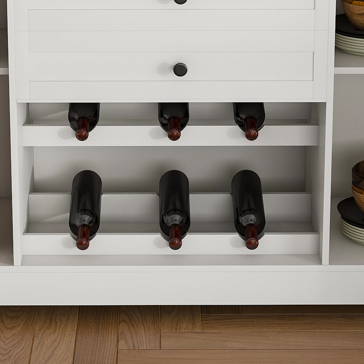 Rustic Farmhouse Kitchen Island With Storage Cabinet, Wood Top Breakfast Bar - White