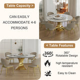 Luxury Round 59" Sintered Stone Dining Table With Stainless Steel Hourglass Base, Scratch & Heat Resistant Surface - Golden / White