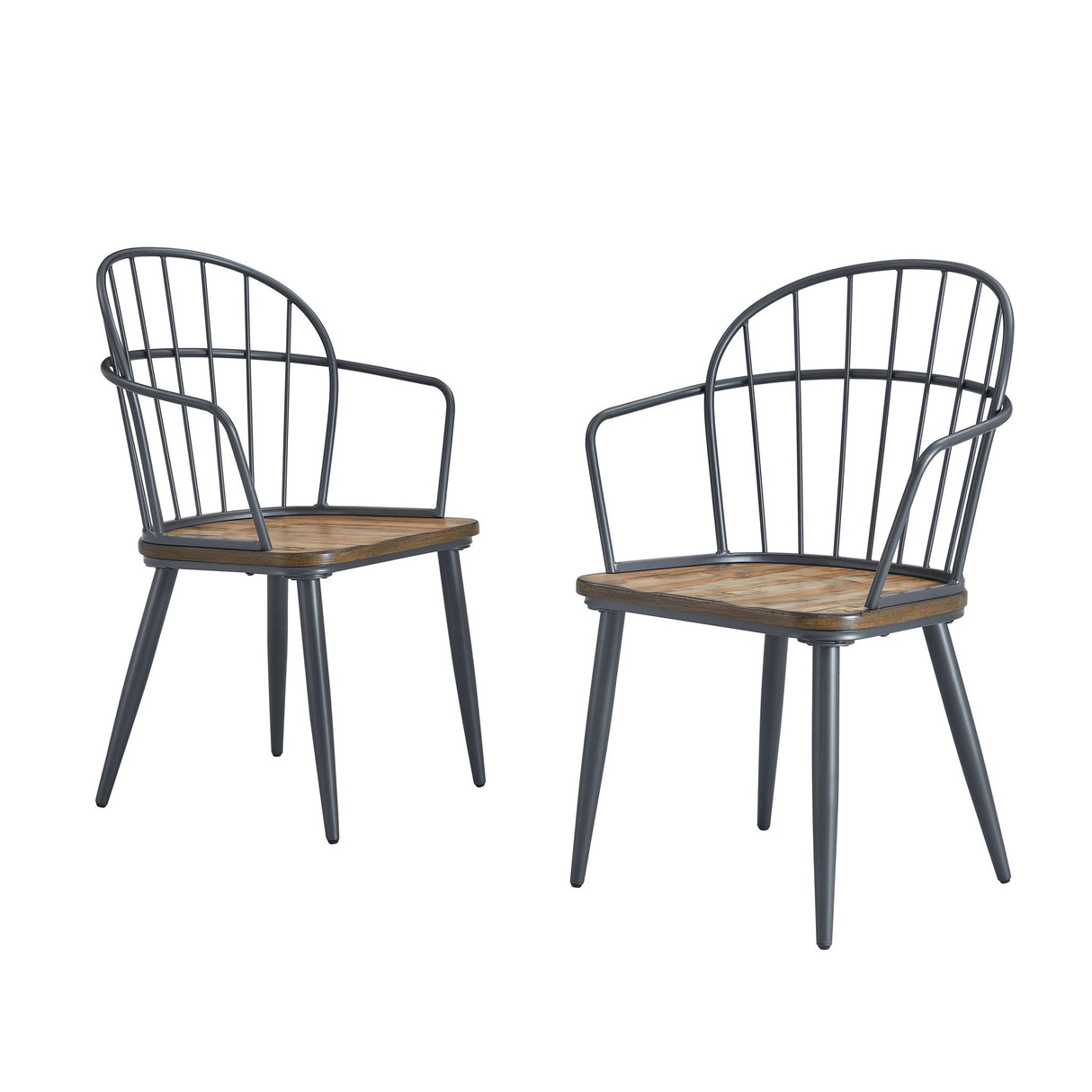 Industrial Inspired Indoor Dining Chair With Metal Legs And Birch (Set of 2) - Black / Natural