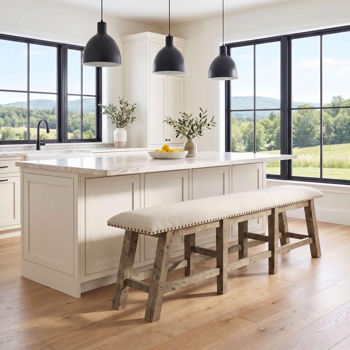 Telluride - Counter Bench - Driftwood Gray / Beige