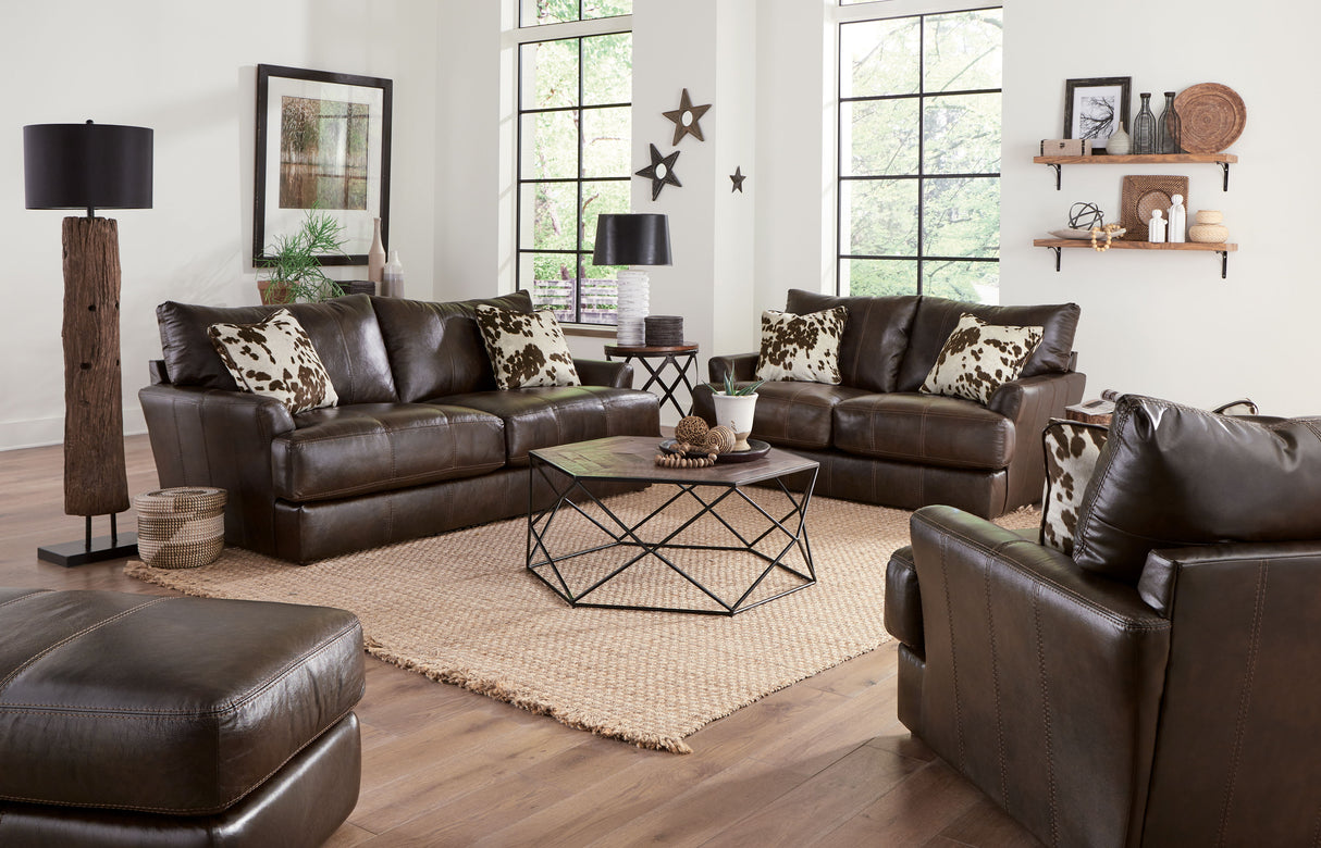 Pavia - Top Grain Italian Leather Loveseat With Cuddler Cushions - Cocoa