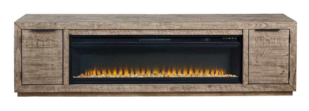 Krystanza - TV Stand with Wide Fireplace Insert - Weathered Gray