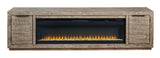 Krystanza - TV Stand with Wide Fireplace Insert - Weathered Gray