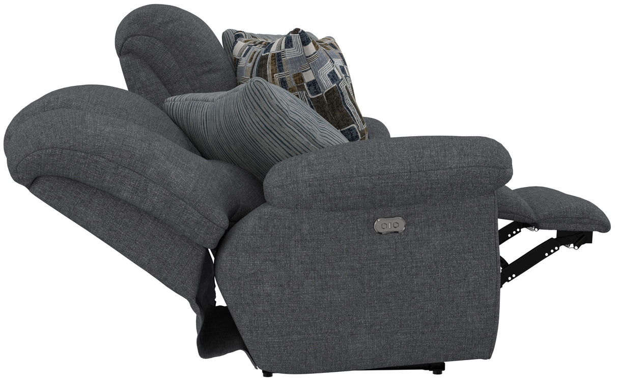 Trifecta - Power Sofa With 3 Recliners And Drop Down Table - Smoke