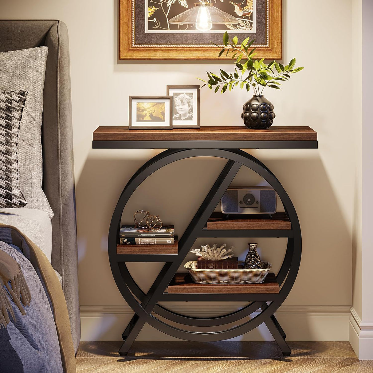 Modern Narrow End Table With 3 Tier Shelves