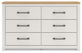 Linnocreek - White / Warm Brown - Six Drawer Dresser