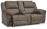 Laresview - Fossil - Dbl Reclining Loveseat with Console